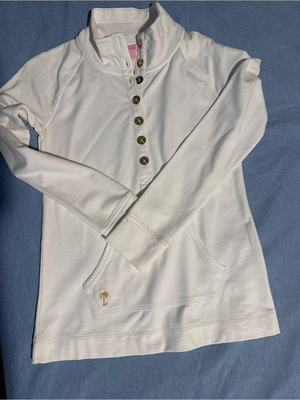 Lilly Pulitzer White Girls' Pullover Hoodie with Gold Button Placket BNWT